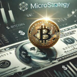 MicroStrategyがビットコイン追加取得のために17億5000万ドルを調達計画中であることを示す画像。ビットコインのシンボルとドル紙幣が背景に配置されている