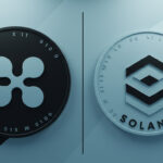 XRPとSolanaの仮想通貨先物を象徴するコインデザイン。クリーンで未来的なレイアウトが特徴。