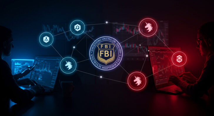 FBIがUniswapでのウォッシュ取引を暴露した仮想通貨市場の捜査を示すイメージ