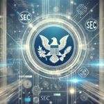 米国証券取引委員会（SEC）の仮想通貨タスクフォースに関する記事用バナー画像。ブロックチェーンと仮想通貨ネットワークを象徴する抽象的なグラフィックとSECのロゴが描かれている。