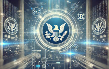 米国証券取引委員会（SEC）の仮想通貨タスクフォースに関する記事用バナー画像。ブロックチェーンと仮想通貨ネットワークを象徴する抽象的なグラフィックとSECのロゴが描かれている。