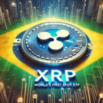 ブラジルが承認した世界初のXRPスポットETFを象徴する画像。中央にXRPロゴとETFマーク、背景にブラジル国旗が描かれている。