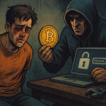 仮想通貨のパスワードを奪う目的で拘束・拷問された被害者の状況を象徴的に描いたイラスト