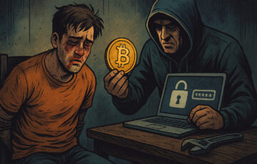 仮想通貨のパスワードを奪う目的で拘束・拷問された被害者の状況を象徴的に描いたイラスト