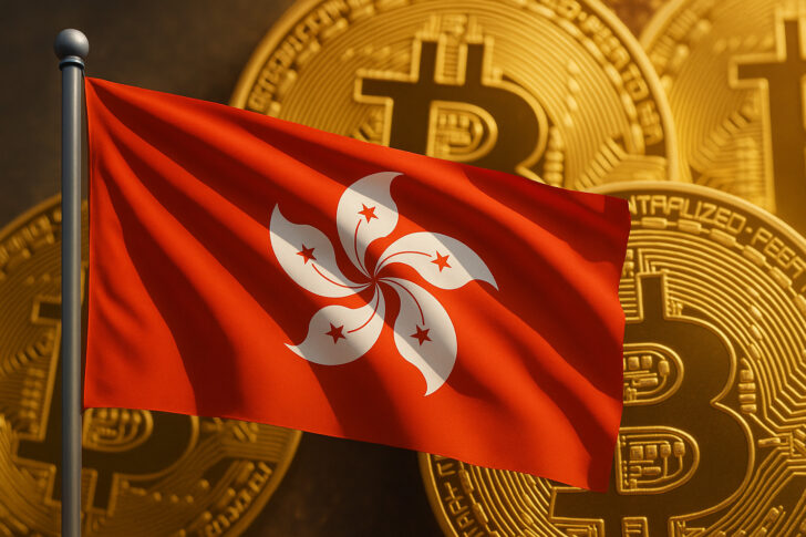 香港の旗とデジタル通貨を象徴するイメージで構成された、ステーブルコイン規制法案に関するビジュアル