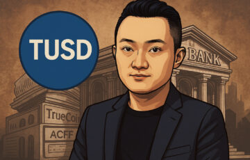 ジャスティン・サン氏がTUSD準備金不正流用疑惑を告発し、FDTとドバイ銀行を非難する様子を描いたイラスト