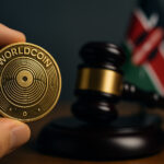 ケニア裁判所によるワールドコインの生体認証データ収集を違法とする判決に関連するサイバー風のビジュアル