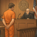アレックス・マシンスキー氏の詐欺裁判を描いたイラスト風の法廷シーン