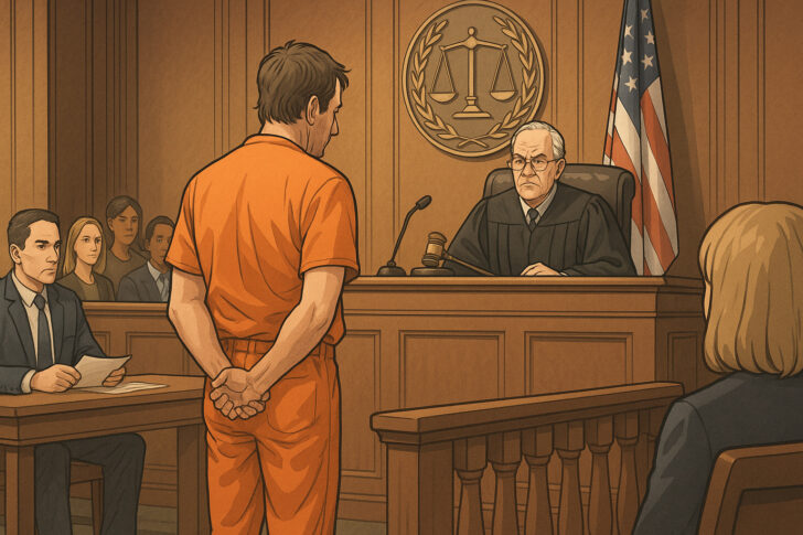 アレックス・マシンスキー氏の詐欺裁判を描いたイラスト風の法廷シーン