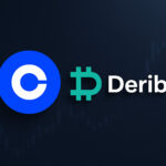 CoinbaseとDeribitのロゴが並ぶスタイリッシュなビジュアル