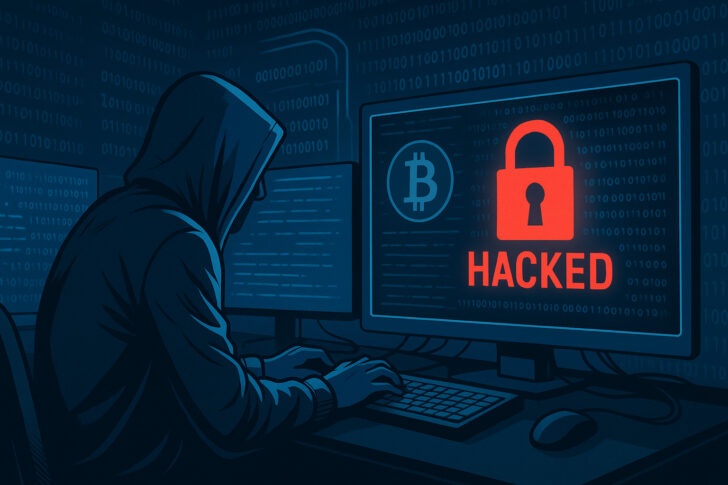 暗い部屋でノートパソコンを操作するハッカーのイラスト。LockBitの内部情報流出を示唆する構図。