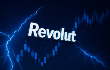 Revolutのロゴを中心に、ビットコイン決済とデジタルインフラの進化を象徴する未来的な背景