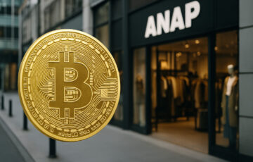 ANAP店舗前に浮かぶビットコインのイメージ写真