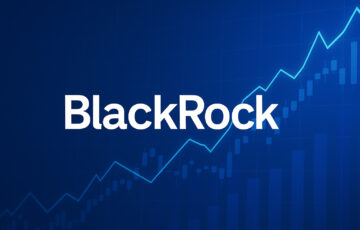 ブラックロックのロゴと上昇するチャートが描かれたビットコインETF成長の象徴的ビジュアル