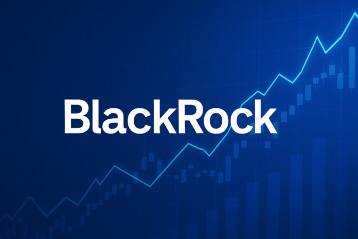 ブラックロックのロゴと上昇するチャートが描かれたビットコインETF成長の象徴的ビジュアル