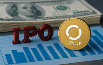 Circleのロゴと株式公開に関連するビジュアルが描かれたイメージ。IPOの規模拡大と投資家からの高い関心を表現。