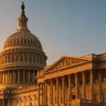 米国議会議事堂の夕景、Genius法案可決を象徴する構図