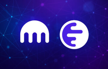 KrakenとInk Networkのロゴが並んだ、ブロックチェーンネットワークを象徴する抽象的なビジュアル