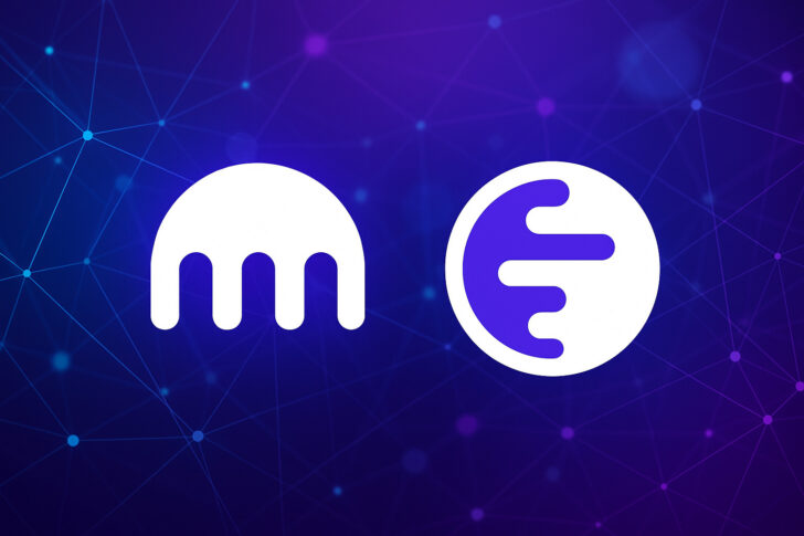 KrakenとInk Networkのロゴが並んだ、ブロックチェーンネットワークを象徴する抽象的なビジュアル
