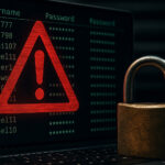 パスワード漏洩に対する警告を示すモニターと南京錠の写真