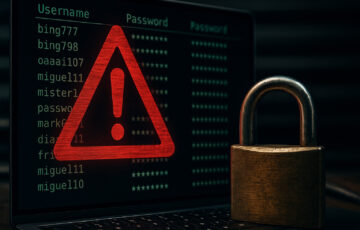 パスワード漏洩に対する警告を示すモニターと南京錠の写真