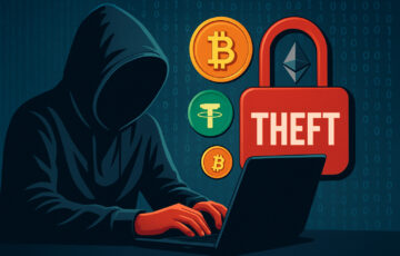 ブラジル中央銀行のハッキング事件を象徴する、仮想通貨のアイコンと赤い南京錠、ノートパソコン、フードを被った人物が描かれたサイバー攻撃のイラスト