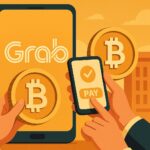 フィリピンの仮想通貨ユーザーがGrabアプリで支払いを行うイメージイラスト