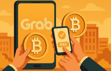 フィリピンの仮想通貨ユーザーがGrabアプリで支払いを行うイメージイラスト