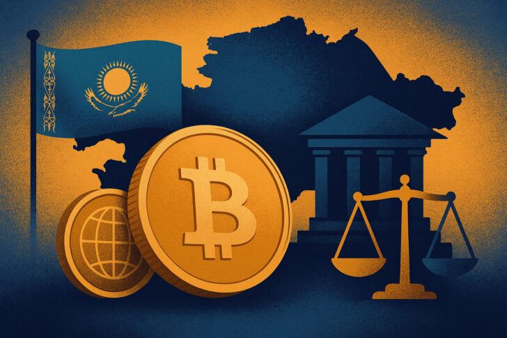 カザフスタンの経済と仮想通貨政策を象徴するデジタルイラスト