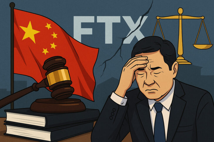 中国の債権者がFTX破産計画に異議を唱える様子を描いたイラスト