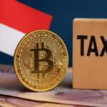インドネシアの都市風景と仮想通貨アイコンが描かれたニュース用アイキャッチ画像