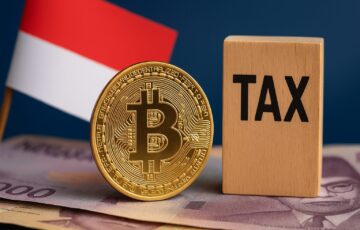 インドネシアの都市風景と仮想通貨アイコンが描かれたニュース用アイキャッチ画像
