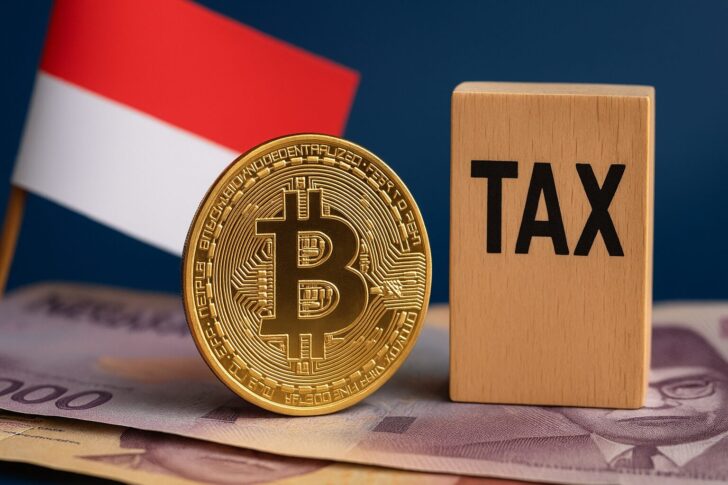 インドネシアの都市風景と仮想通貨アイコンが描かれたニュース用アイキャッチ画像