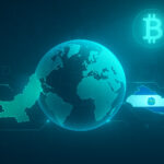 パキスタンとエルサルバドルの仮想通貨協力を象徴するデジタルな抽象イラスト
