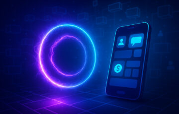 PlasmaChainとBase Appを象徴する未来的なビジュアル。スマートフォンと発光するプラズマリング、ブロックチェーンネットワークを背景に描いたデジタルイメージ