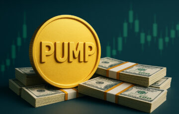 Pump.funのICOを象徴する金色トークンとドル札の束のイメージ