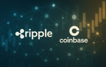 RippleとCoinbaseのロゴを中央に配置し、背後に抽象的なネットワークとデータビジュアルを描いたアイキャッチ画像