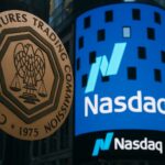 米商品先物取引委員会（CFTC）のロゴとナスダックの看板が並ぶイメージ