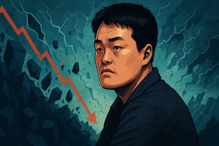 ド・クォン氏が逮捕後に有罪を認めたニュースを象徴する、ややリアルテイストのデジタルイラスト
