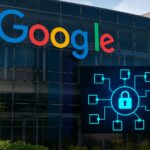 Google本社を背景に、Google CloudのブロックチェーンGCULを象徴するイメージ
