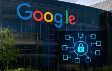 Google本社を背景に、Google CloudのブロックチェーンGCULを象徴するイメージ