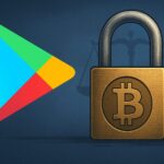 Google Playロゴとスマートフォン画面、仮想通貨アプリ規制強化を象徴するイメージ