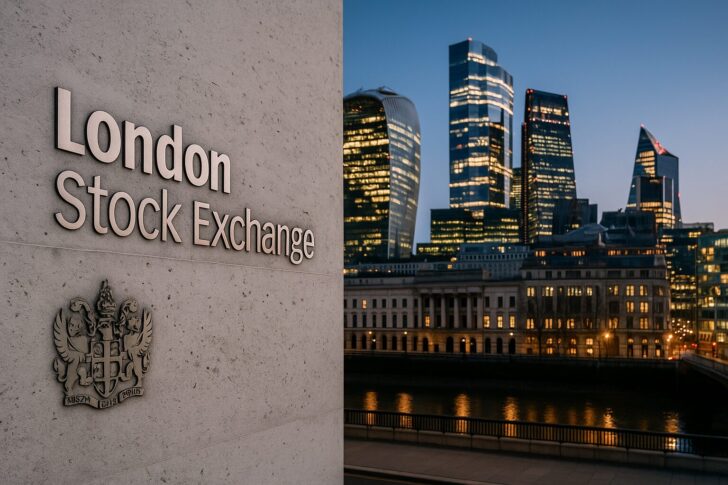 ロンドン証券取引所の外観を象徴的に捉えた写真。ビットパンダのIPO断念をイメージ。