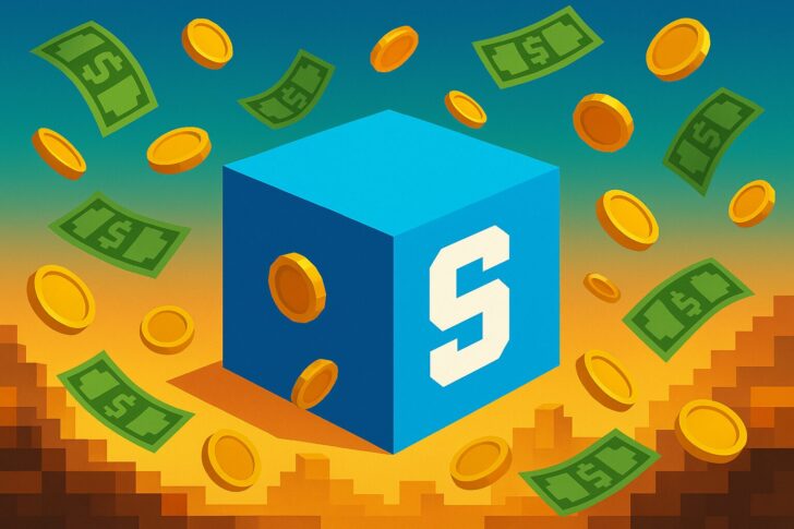 The Sandboxがメタバースからミームコインローンチパッドへ転換する様子を象徴的に描いたイラス