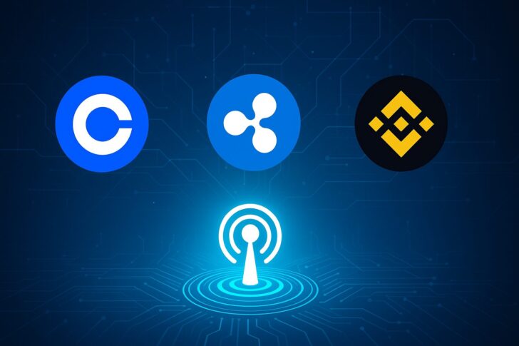 Coinbase、Ripple、Binanceが参加するTRM LabsのBeacon Networkを象徴する抽象的なビジュアル