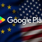 Google Playロゴとデジタルセキュリティを象徴する抽象的な背景イメージ