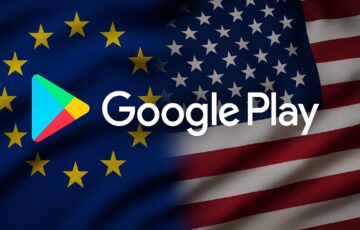 Google Playロゴとデジタルセキュリティを象徴する抽象的な背景イメージ