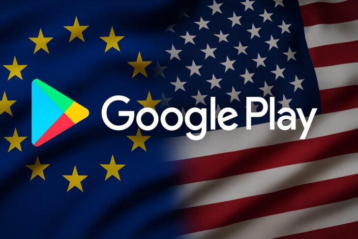Google Playロゴとデジタルセキュリティを象徴する抽象的な背景イメージ