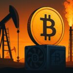ユニオンジャックオイルがガス資源活用のために検討するビットコイン採掘をイメージした抽象的イラスト