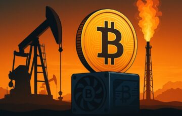 ユニオンジャックオイルがガス資源活用のために検討するビットコイン採掘をイメージした抽象的イラスト